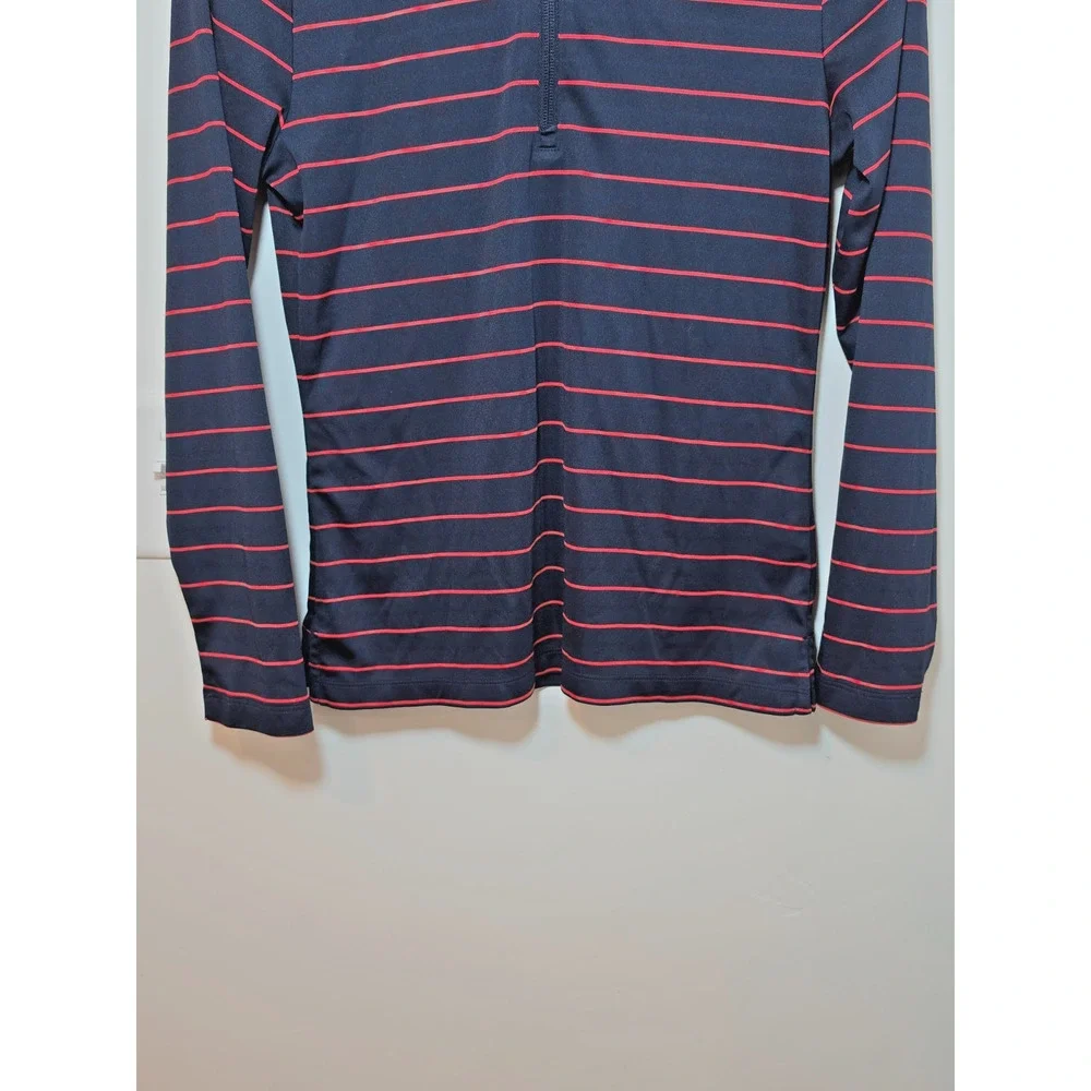 Tory Burch Sport Striped Navy 1/4 Zip Pullover Womens Size XS Golf Tennis Top